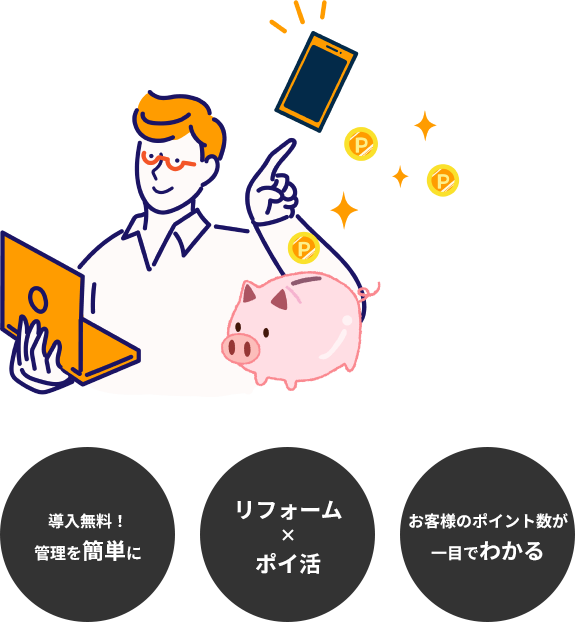 導入無料！監理を簡単に・リフォーム×ポイ活・お客様のポイント数が一目で分かる